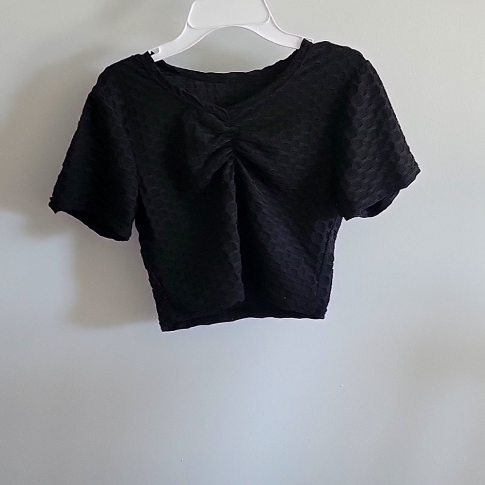Tiktok Black compression elastic crop tee